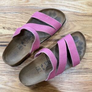 Birkis by Birkenstock Pink Elastic Multi-Strap Slide Sandals